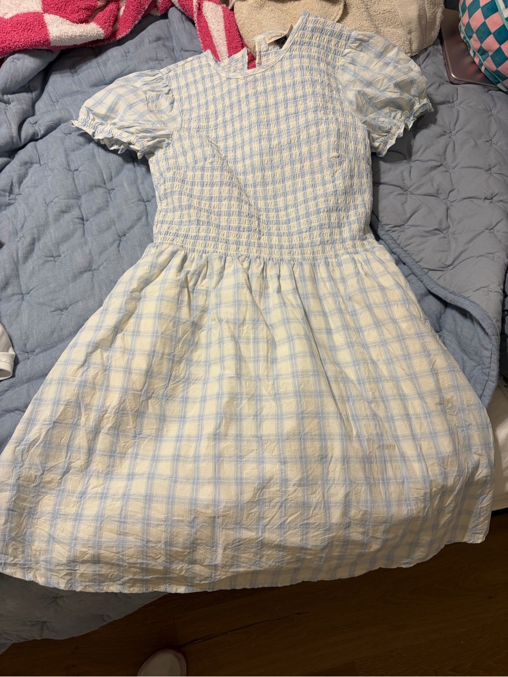 Target Girls' Light Blue and White Smocked Puff Sleeve Dress